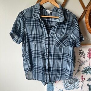 Lucky Brand Blue Plaid Button Up Top Large